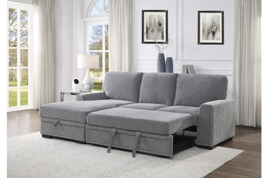 SH8891GRY* 2PC SECTIONAL W/ PULL-OUT BED & LAF CHAISE WITH STORAGE