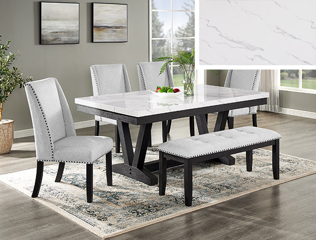 1319-6P VANCE DINING W/ BENCH,DOVE GRAY