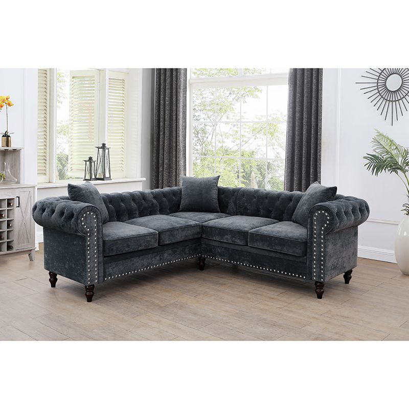 Dark Gray Flannelette 2-Piece Couch Living Room Sofa Set