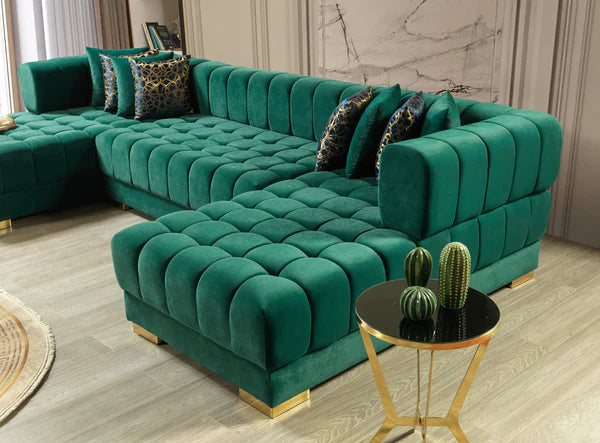 Ariana Green Velvet Double Chaise 138" Sectional