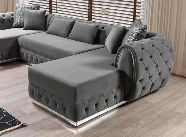 Jessie Gray Velvet Double Chaise 138" Sectional