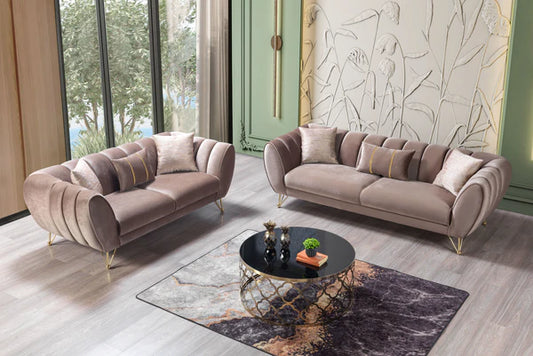 Merida Coffee Velvet Sofa & Loveseat