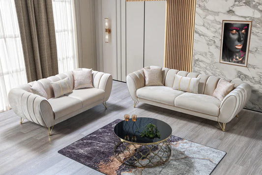 Merida Ivory Velvet Sofa & Loveseat