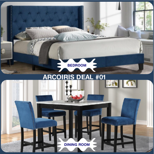 Platform Bed -Queen + Dining Table - 4 Chair Set