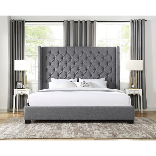 QUEEN BED WITH DARK GREY FABRIC