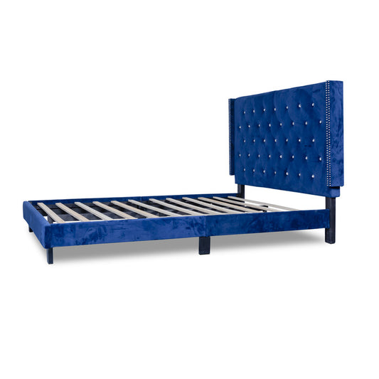 QUEEN VELVET PLATFORM BED, BLUE