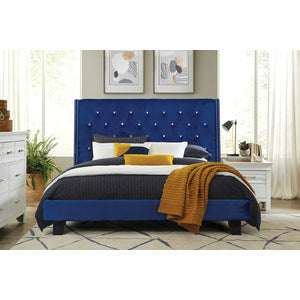 SH283BLUK-1EK KING PLATFORM BED WITH BLUE VELVET