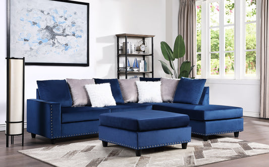 2-PIECE REVERSIBLE SECTIONAL, BLUE VELVET