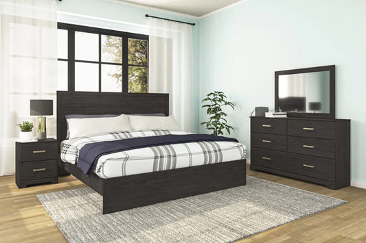 Belachime Black Panel Bedroom Set Queen/king 3-Piece (Bed, Nightstand, Chest)
