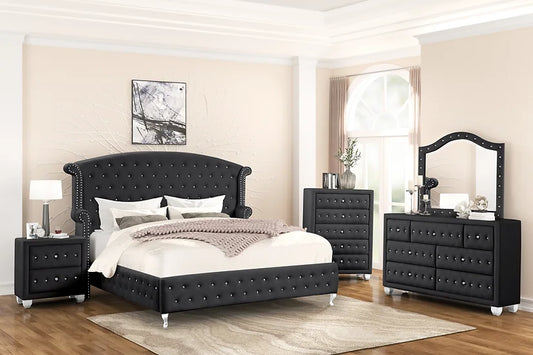 B2029 Olivia (Black) Queen bed + nightstand