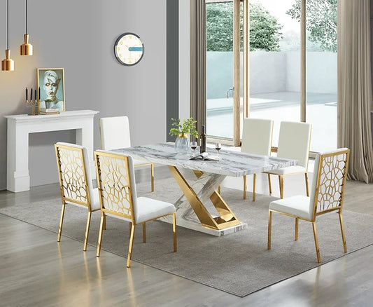 D610 Viva (White/Gold) + 6 chairs