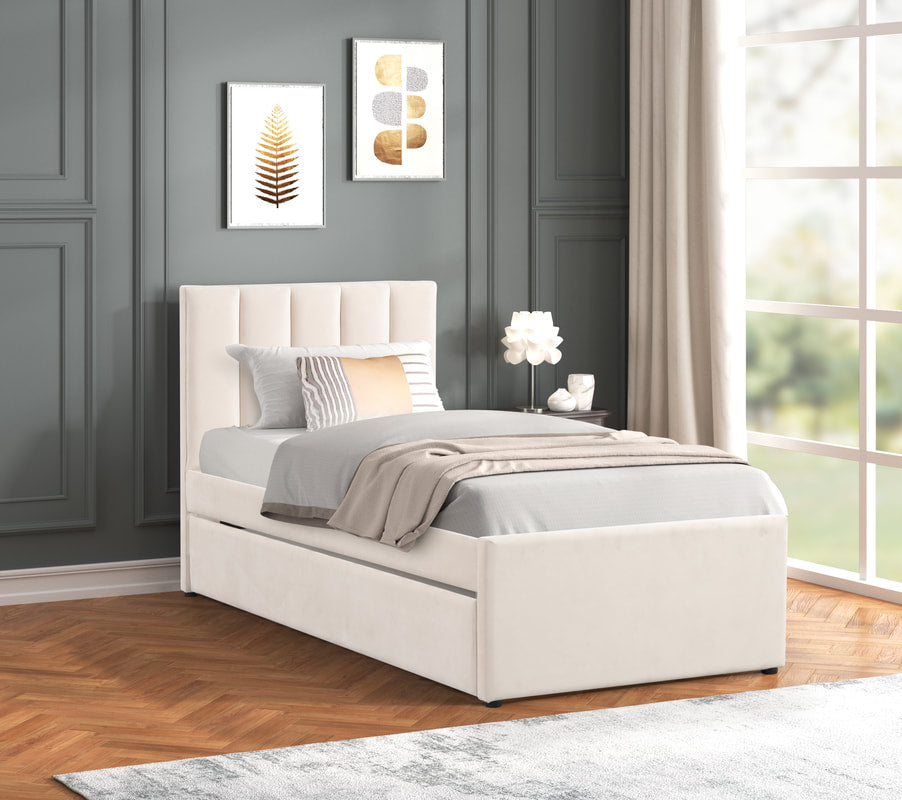 MAYA - Beige Twin Platform Bed w/ Trundle