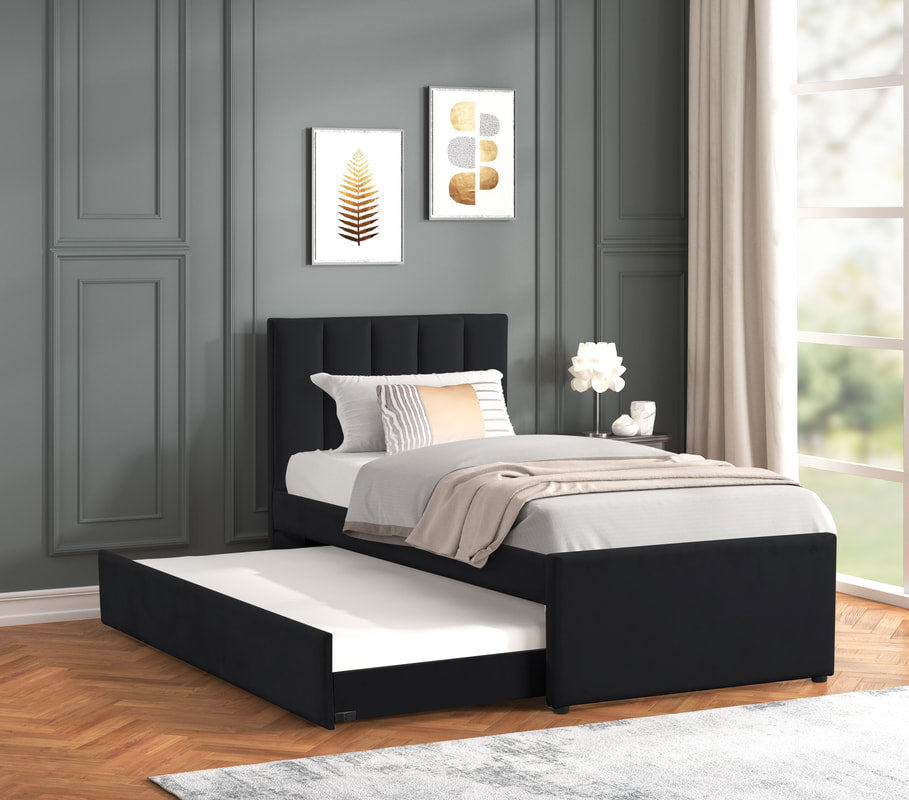 MAYA - Black Twin Platform Bed w/ Trundle