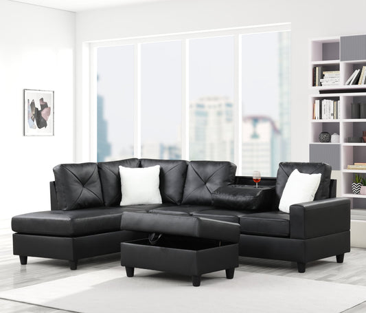 Rocket PU Reversible Sectional (Black) **NEW ARRIVAL**