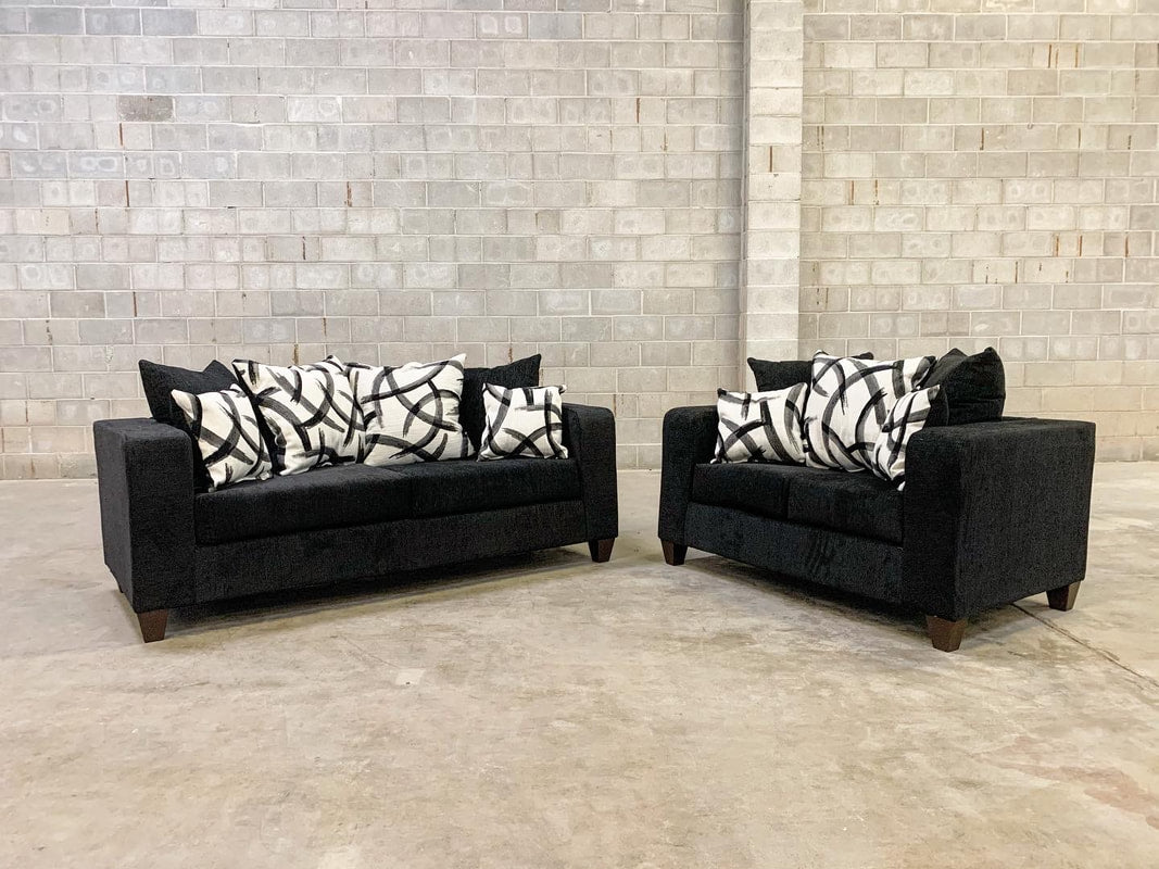 Sturdy wood frame 2Pc Sofa & Loveseat- black