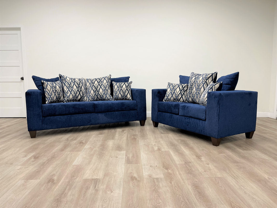 Sturdy wood frame 2Pc Sofa & Loveseat - blue