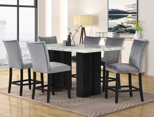 2220 - (FAUX MARBLE) Counter Height Table + 6 Chair Set