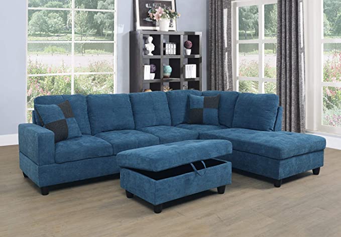3PC SET Beverly Fabric Sectional Sofa Sets With Ottoman