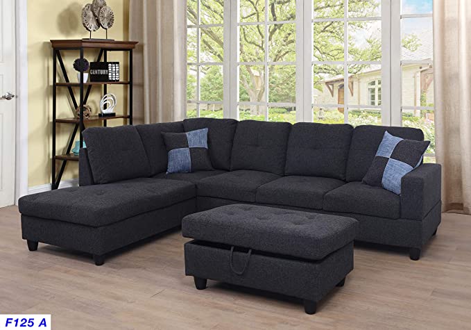 3PC SET Beverly Fabric Sectional Sofa Sets With Ottoman