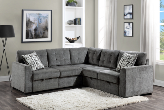 9311GY Seating-Lanning Collection - 3PC Sectional with Pull-Out Bed