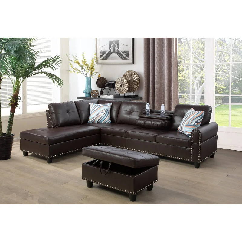 3PC SET Beverly G. Furniture Sectionals with ottoman Faux Leather