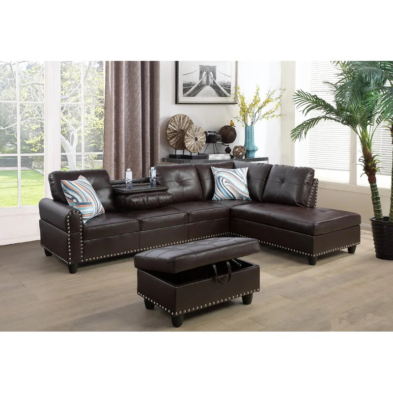 3PC SET Beverly G. Furniture Sectionals with ottoman Faux Leather