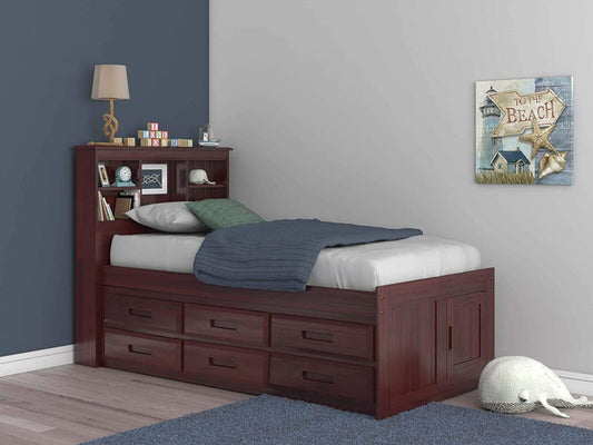 Twin storage bed with bookcase headboard with 6 Drawers