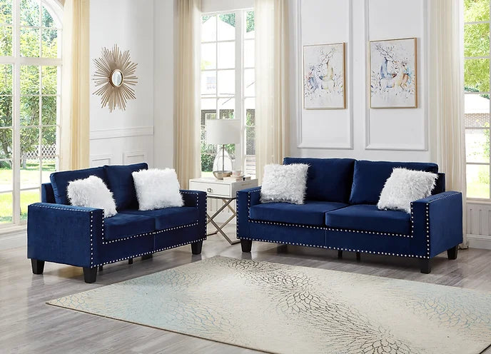 Blue velvet Sofa and Loveseat set
