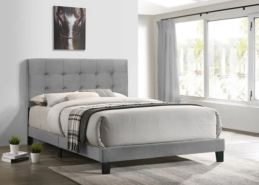 930 Grey Platform Bed in Velvet Material