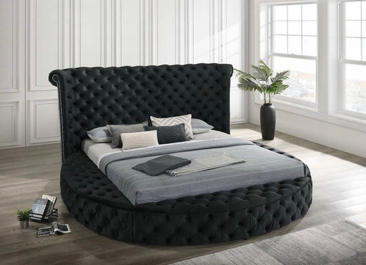 Modern Black Velvet, full storage rounded Bed penthouse